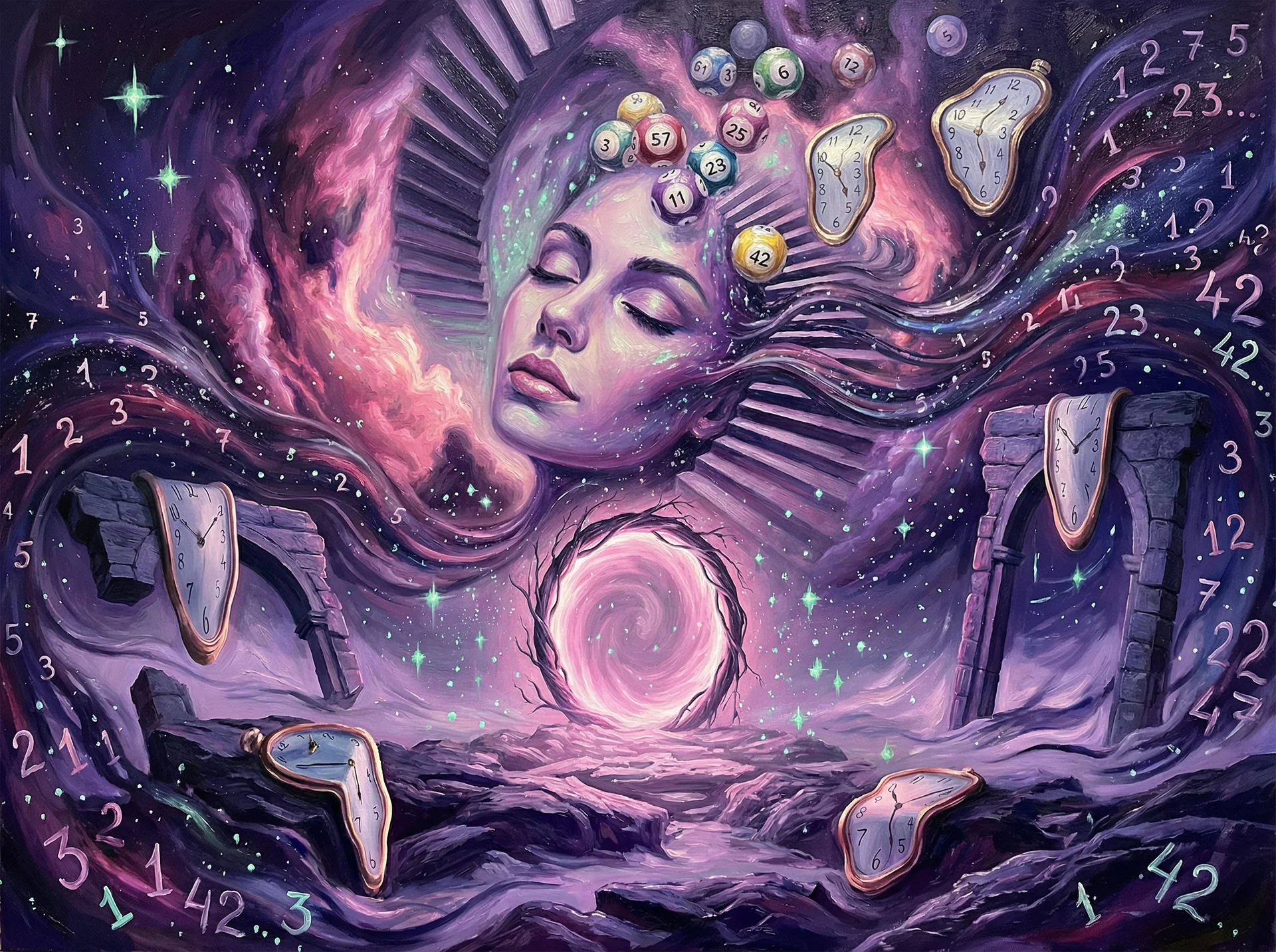 超现实艺术作品 - 宇宙面容与星河之梦，排列四 灵感画作