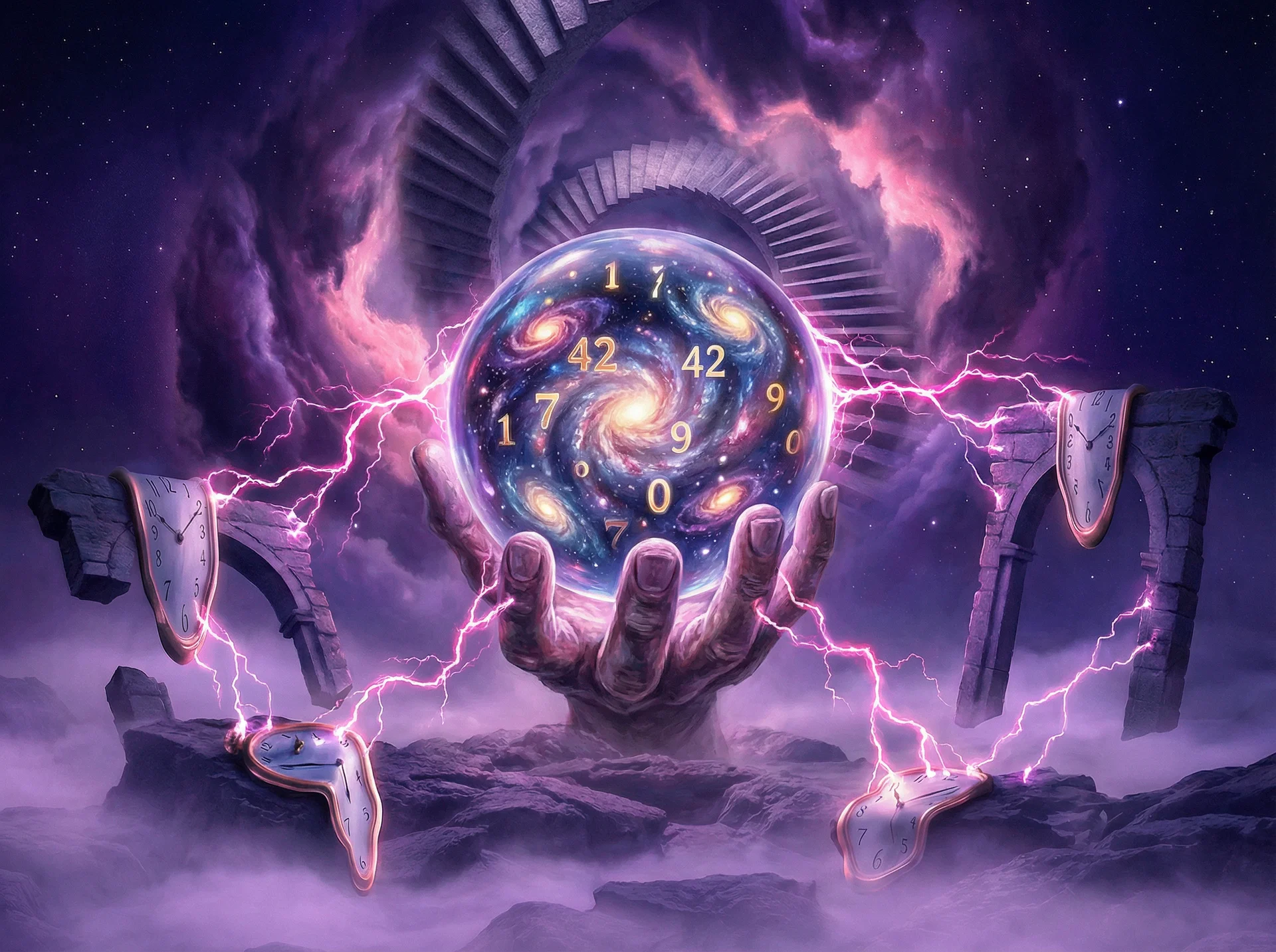 超现实艺术作品 - 命运之手与水晶球，排列四 灵感画作